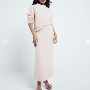 River Island Petite Pink Fluffy Knit Maxi Skirt